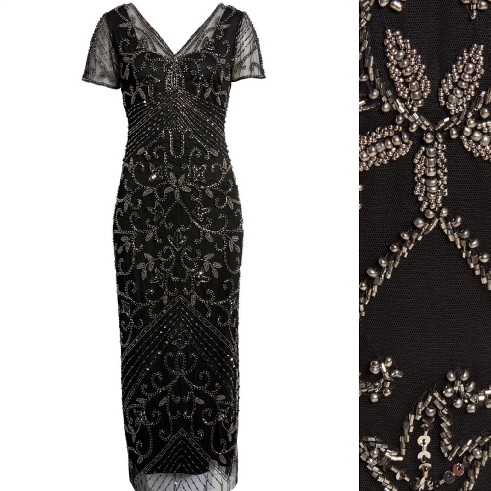 PISARRO NIGHTS Beaded Mesh Gown